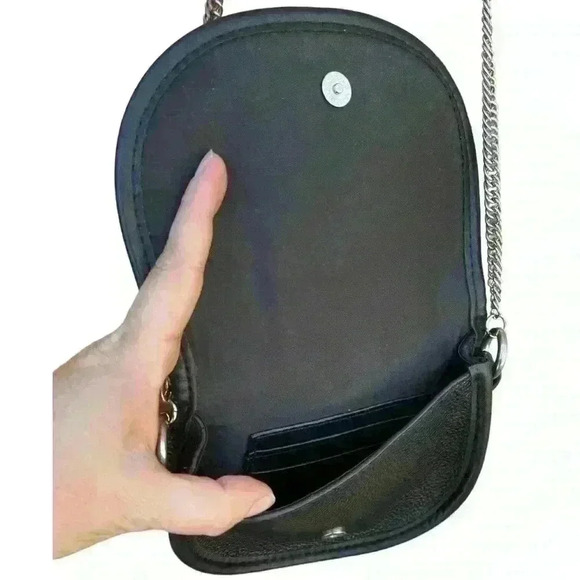 Steve Madden Black Crossbody Bag Belt with Silver Chain - Picture 6 of 9